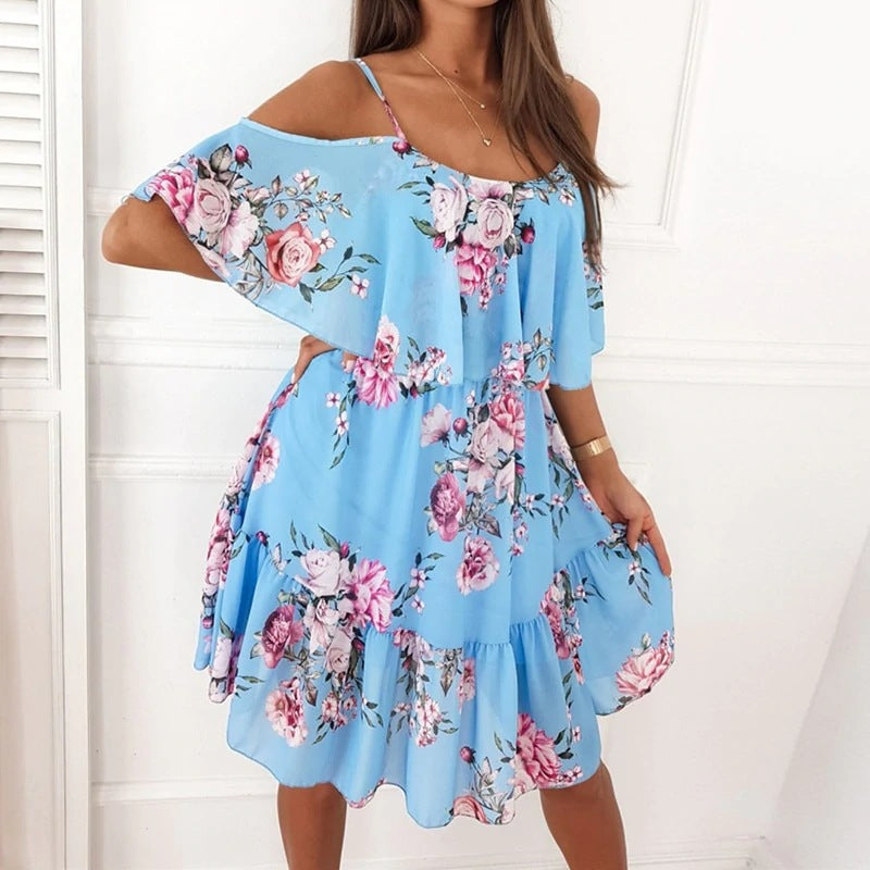 Robe Off-Shoulder à Volants Fleurie Chic und Stil