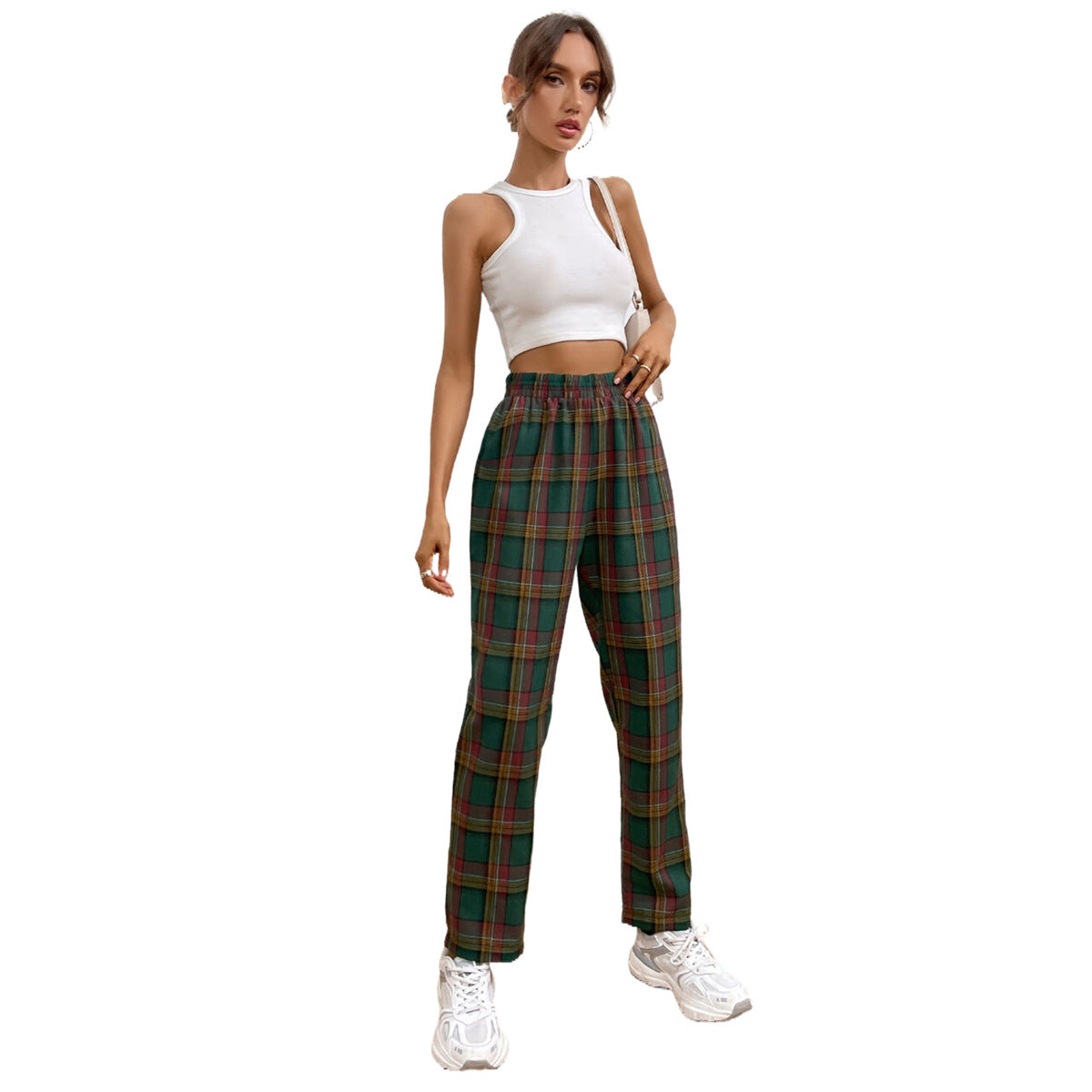 Pantalon de loisirs à carreaux pour femmes avec taille élastique Chic und Stil