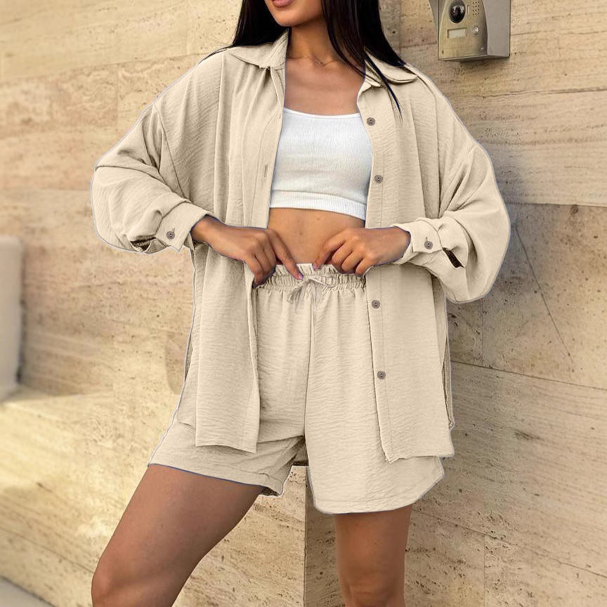 Ensemble d'overshirt décontracté pour femmes avec taille élastique et shorts amples Chic und Stil