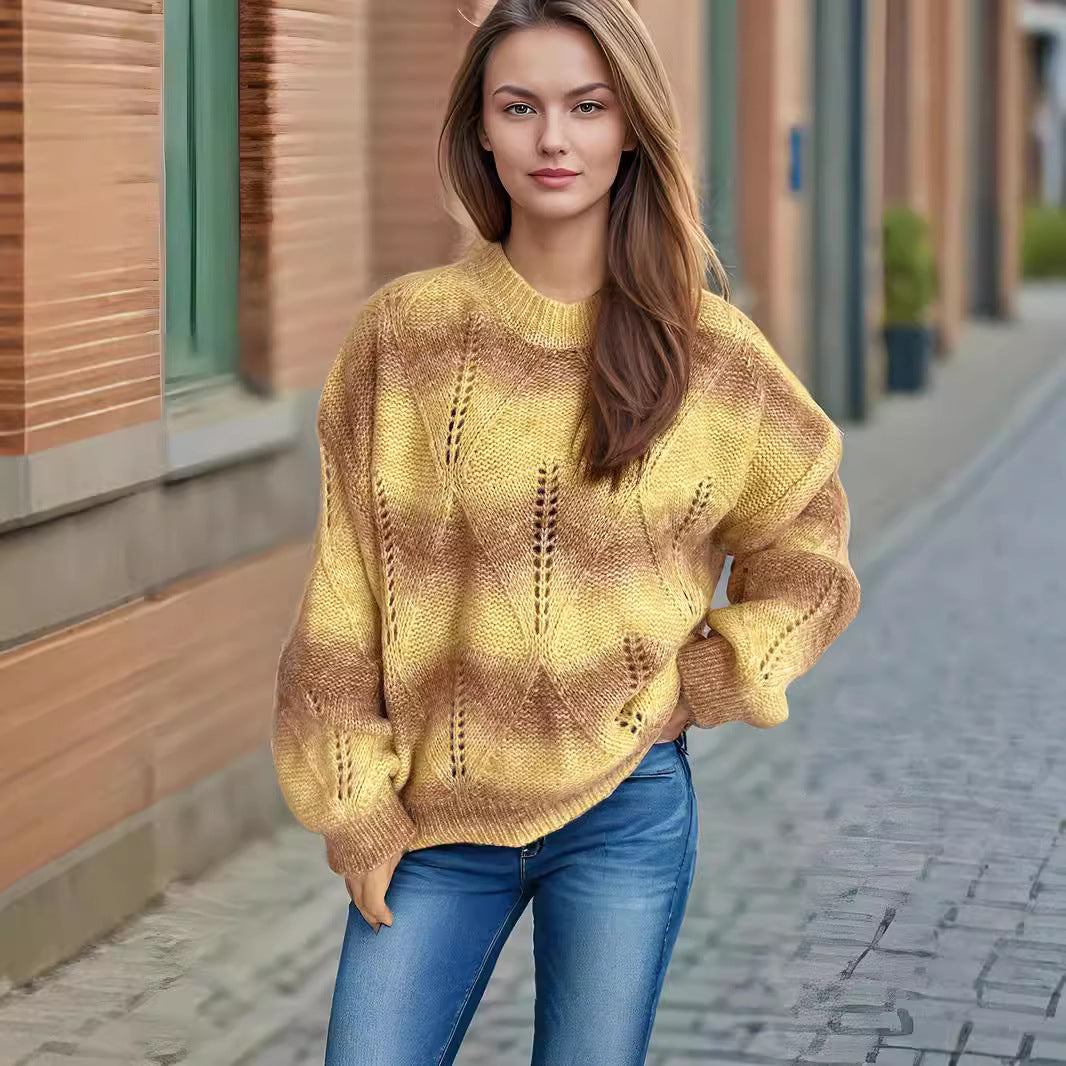 Pull en tricot décontracté pour femmes avec un motif de trous moderne et des manches volumineuses Chic und Stil