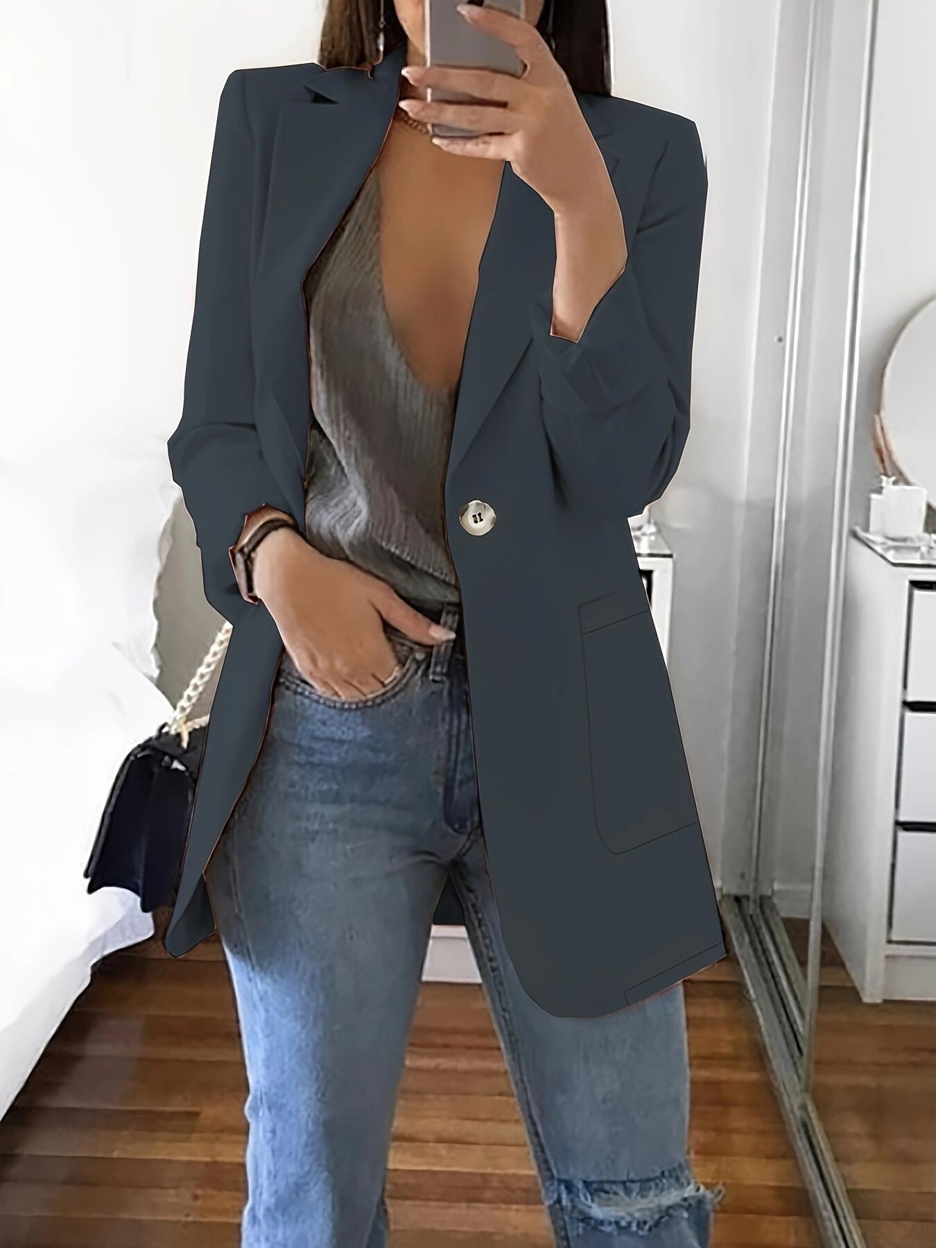 Veste blazer pour femmes élégante avec des détails en boutons brillants et des poches spacieuses Chic und Stil