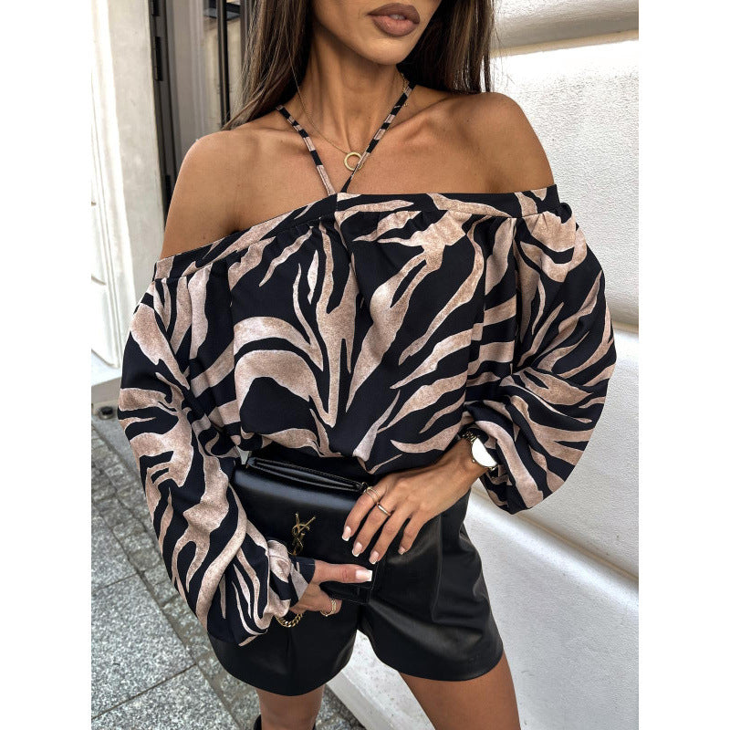 Blouse à épaules dénudées pour femmes à motif léopard Chic und Stil