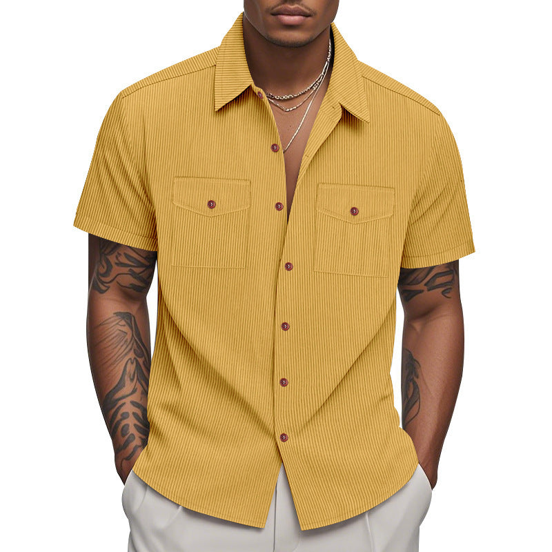 Chemise à manches courtes pour hommes avec un motif rayé pratique et deux poches poitrine Chic und Stil