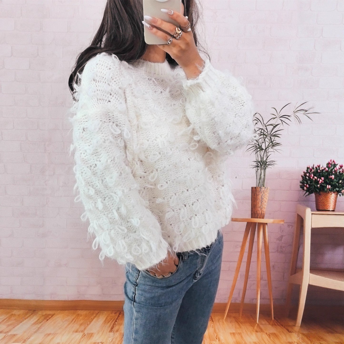 Pull-over oversized décontracté pour femmes en matériau texturé avec design unique Chic und Stil