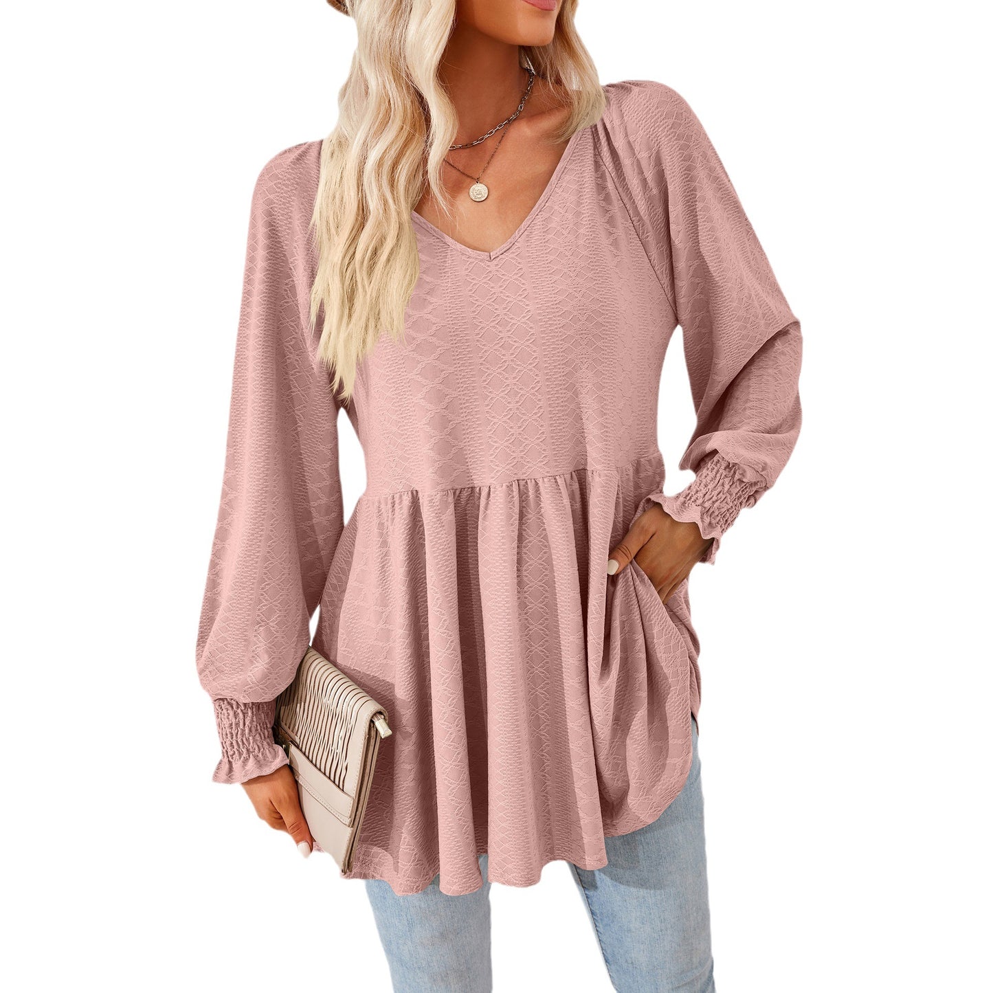 Chemise décontractée à col en V pour femme avec volants et poches Chic und Stil