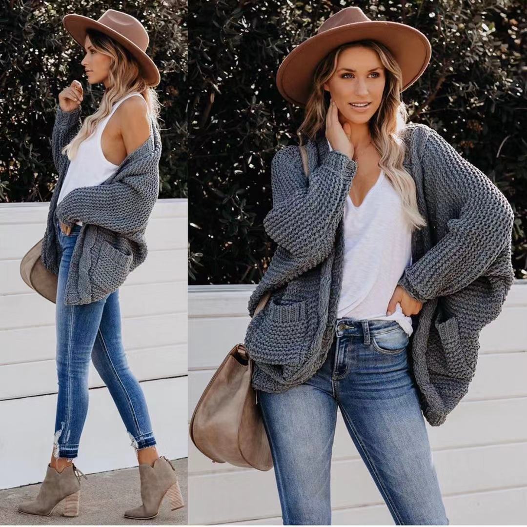Veste en tricot épais pour femmes avec des contours décontractés et de grandes poches Chic und Stil