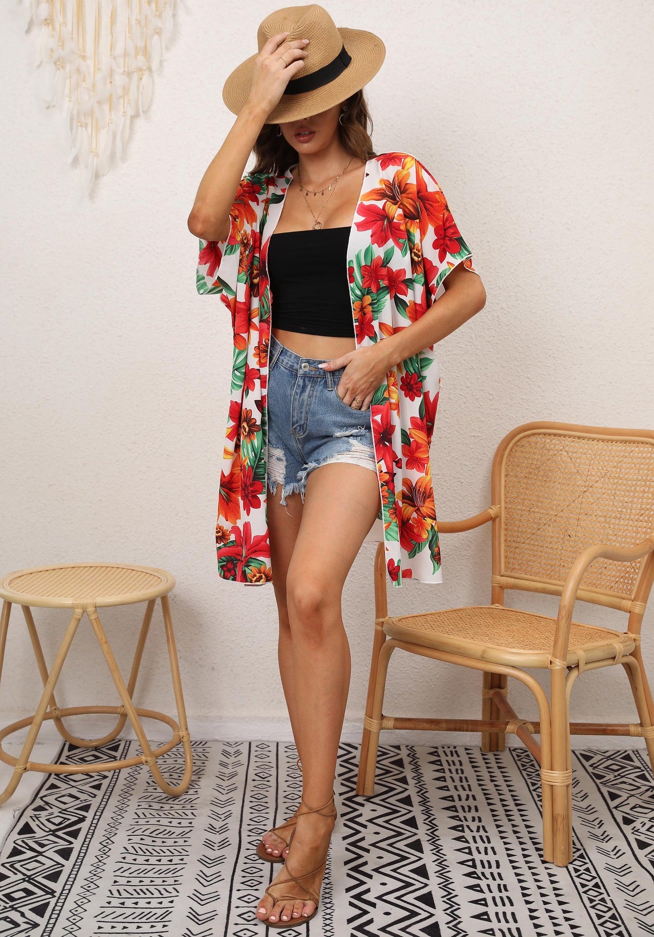 Kimono floral pour dames Chic und Stil