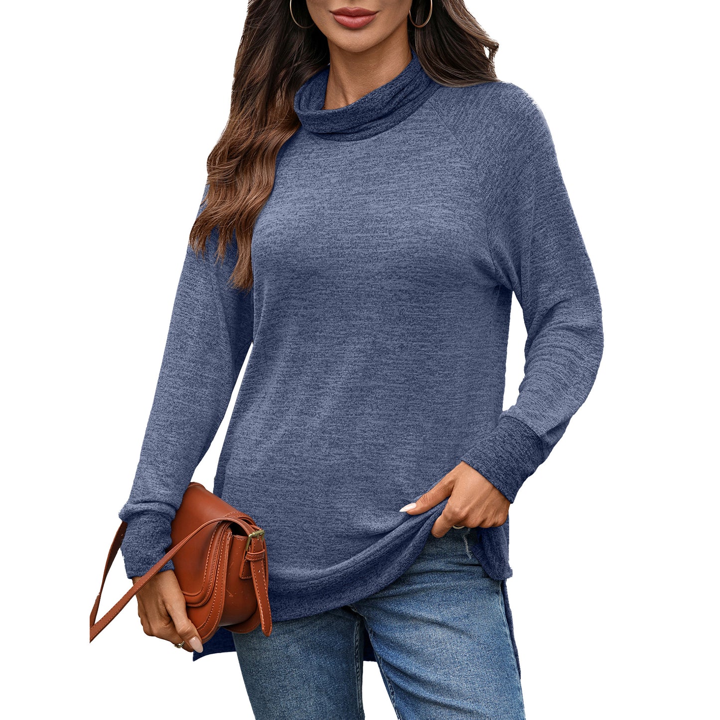 Pull casual pour femmes avec col montant et fentes latérales Chic und Stil