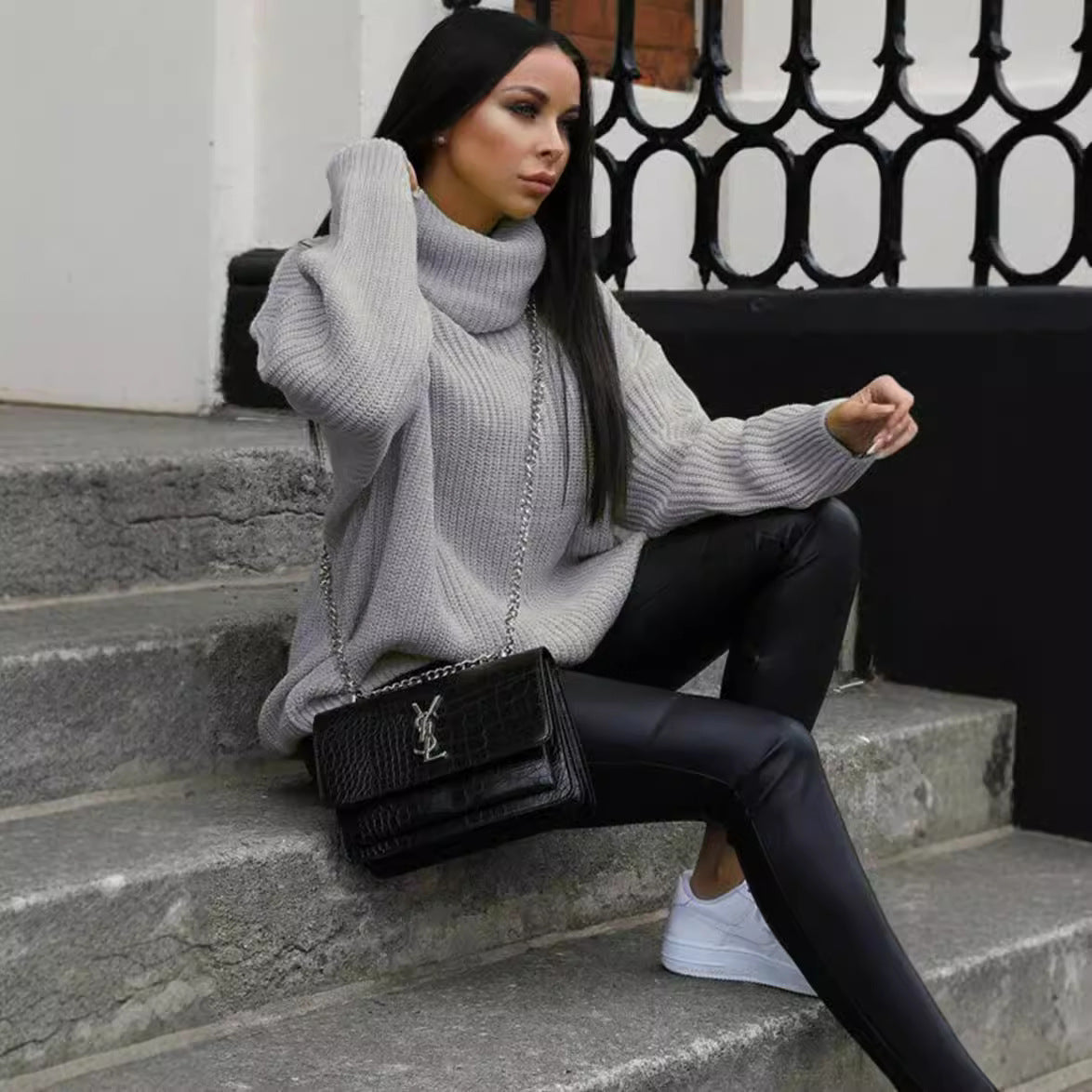 Pull en tricot oversized pour femmes avec col montant et coupe décontractée Chic und Stil