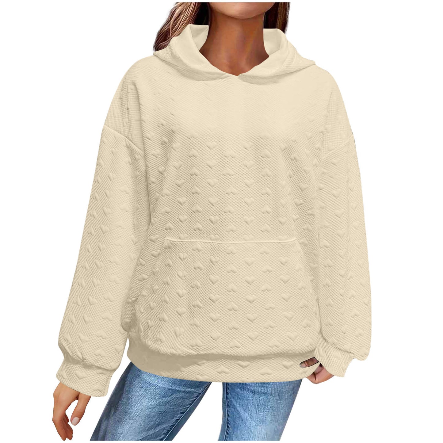 Pull à capuche pour femmes avec motif de cœur texturé Chic und Stil