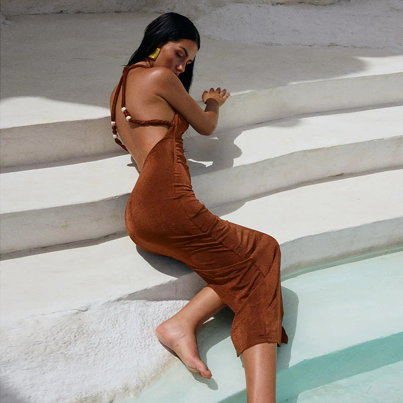 Robe maxi bodycon à bretelles spaghetti Chic und Stil