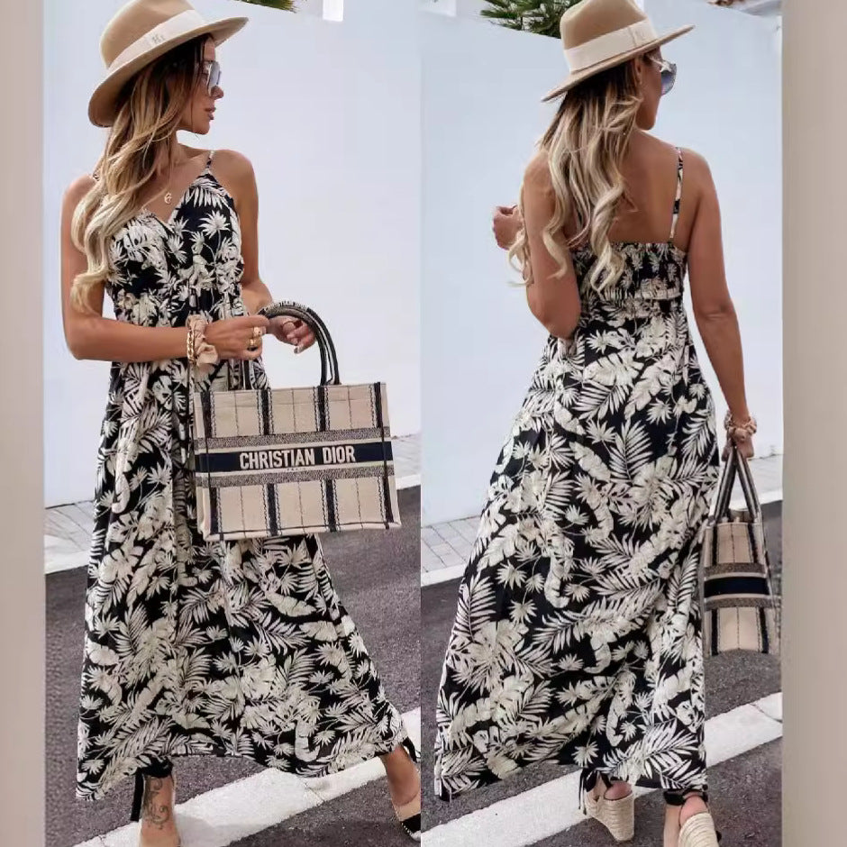 Women's A-line Maxi Dress with Tropical Print Chic and Style