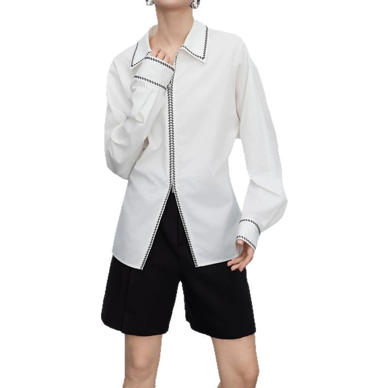 Blouse ajustée à manches longues pour femmes avec fermeture boutonnée et bord contrastant Chic und Stil