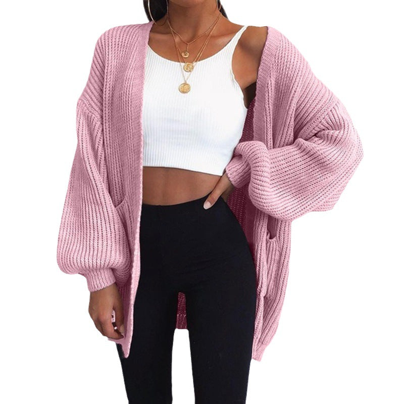 Cardigan en maille épaisse décontracté pour femmes avec des manches volumineuses Chic und Stil