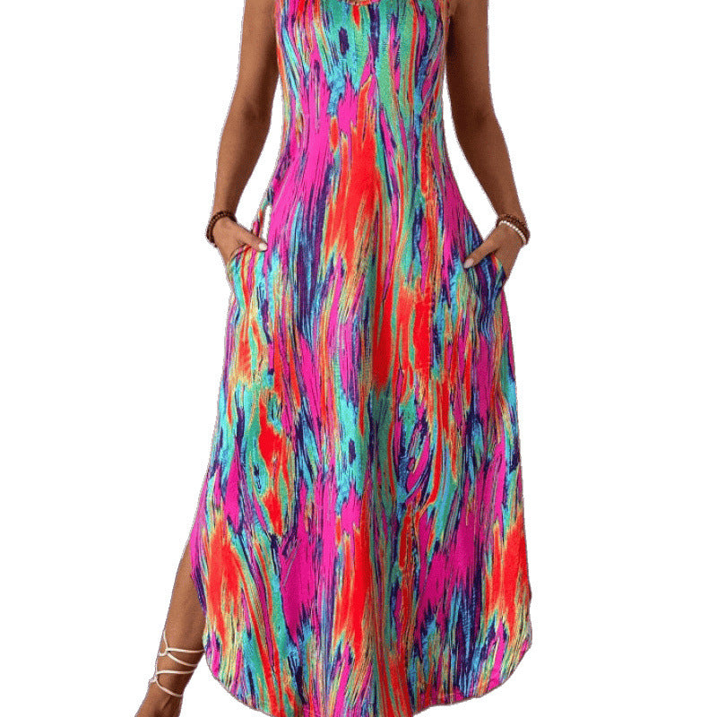 Robe Maxi Abstraite Vibrante pour Femmes avec Ourlet Volant Chic und Stil