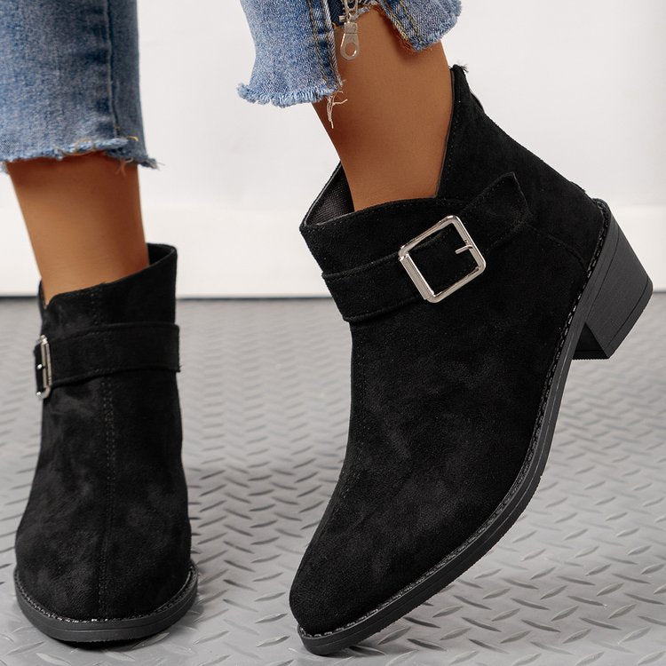 Bottines pour femmes avec un détail de boucle à la mode et un talon carré confortable Chic und Stil