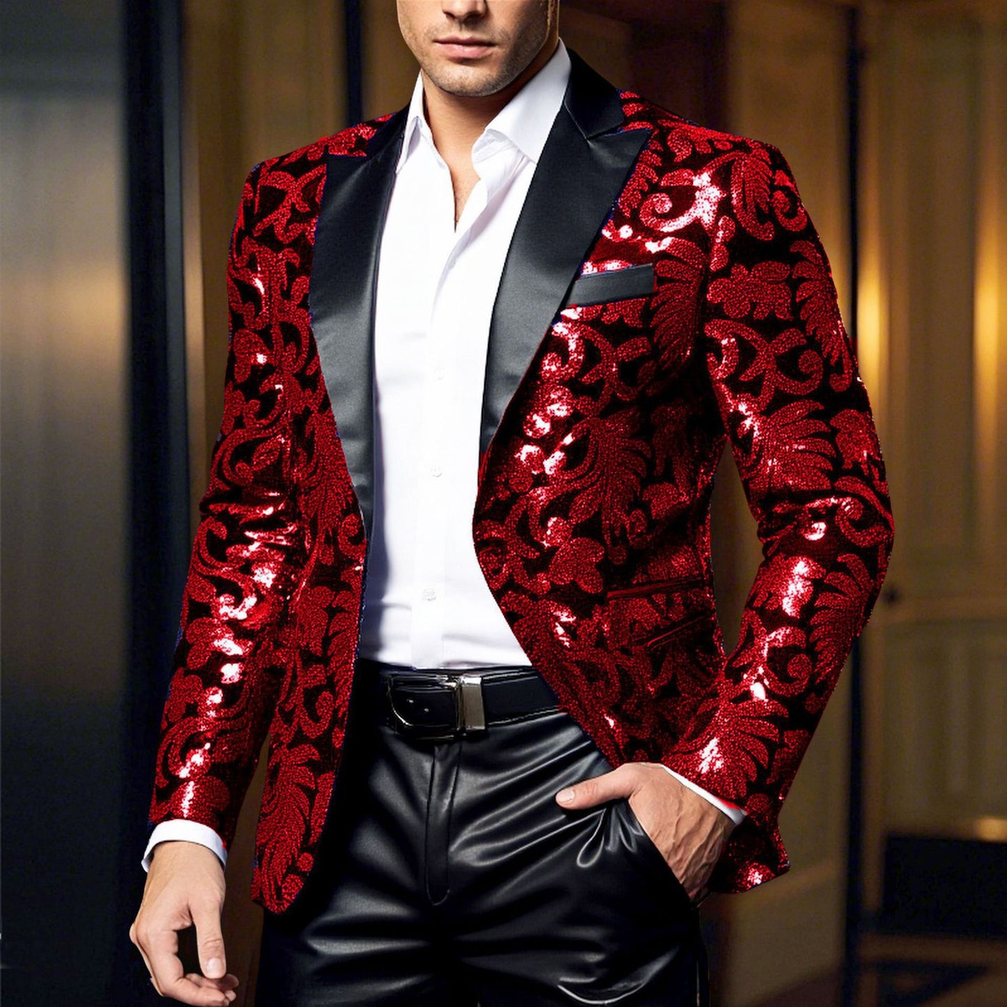 Blazer élégant en sequins pour hommes au design floral luxueux Chic und Stil