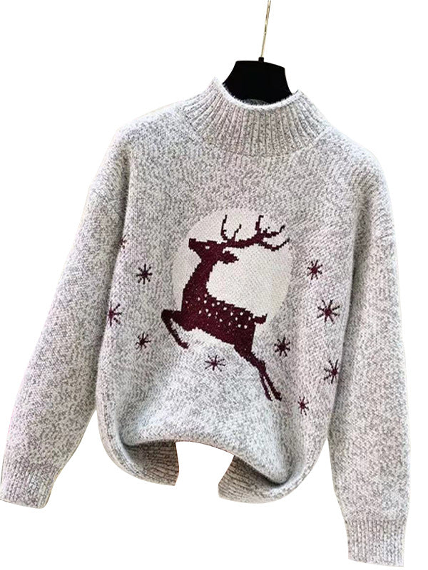 Pull en tricot pour femmes avec motif de renne festif et col montant Chic und Stil