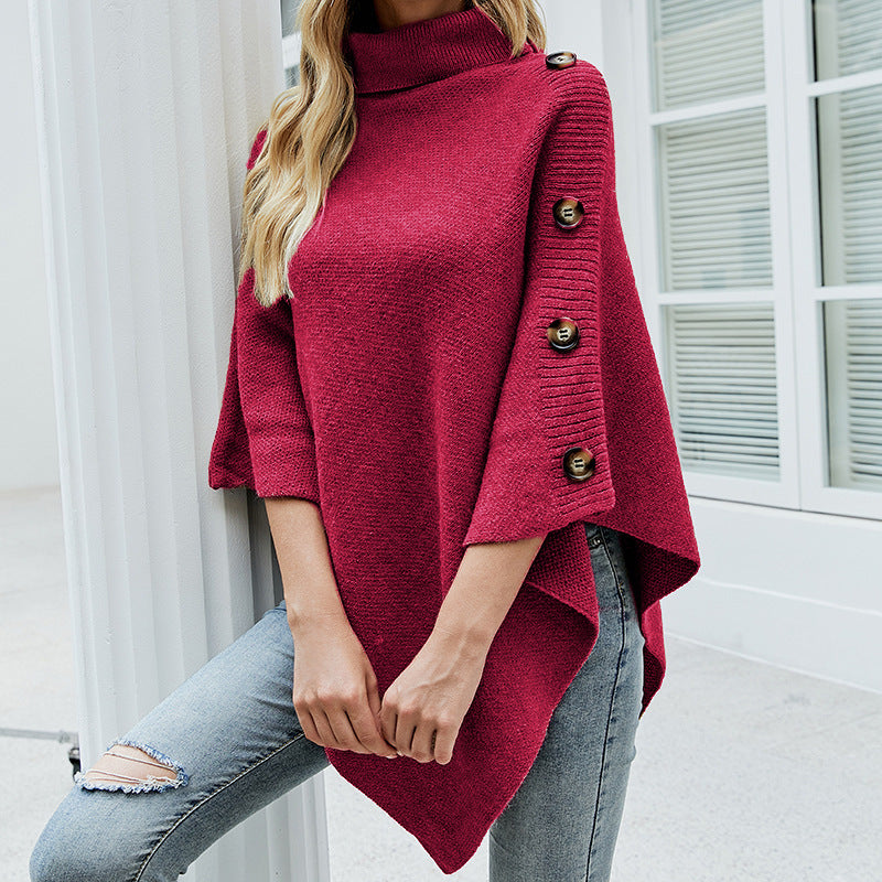 Dame poncho en tricot avec col haut et boutons décoratifs Chic und Stil