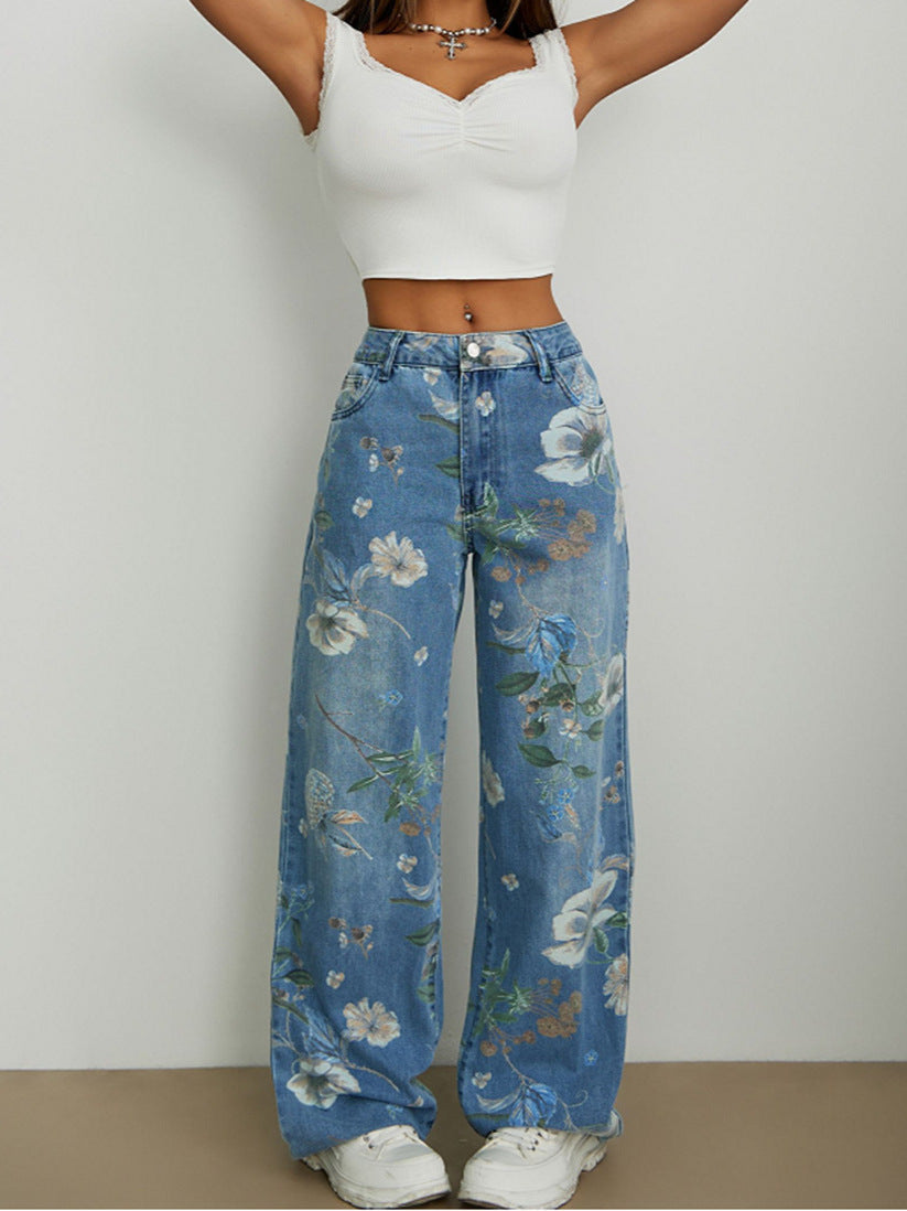 Jeans amples pour femmes avec design floral Chic und Stil