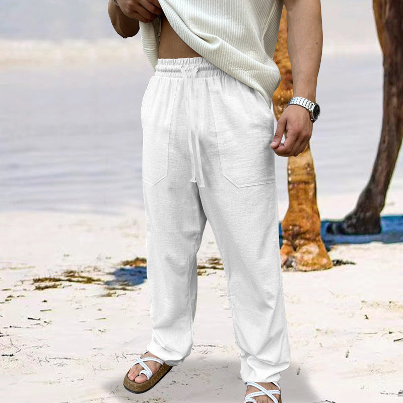 Pantalon cargo en lin pour hommes avec taille élastique et poches latérales pratiques Chic und Stil