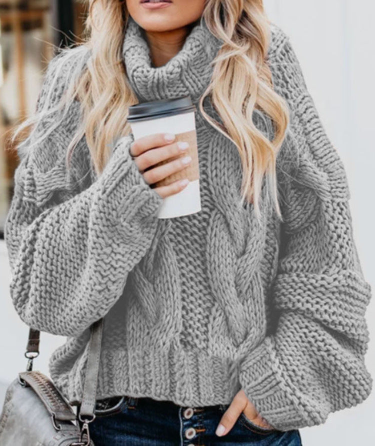 Pull-over à grosse maille pour femmes avec col montant et motif torsadé Chic und Stil
