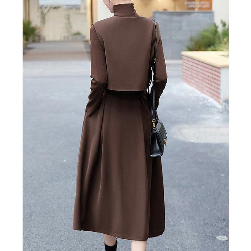 Robe midi enroulée élégante pour femme avec accents de boutons Chic und Stil