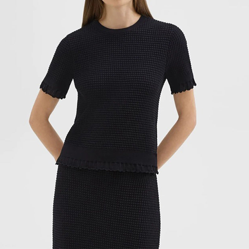 Haut à manches courtes en tricot texturé Chic und Stil pour femmes