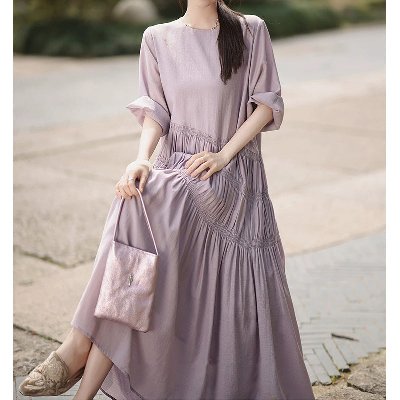 Robe midi décontractée pour femme avec détails froncés Chic und Stil