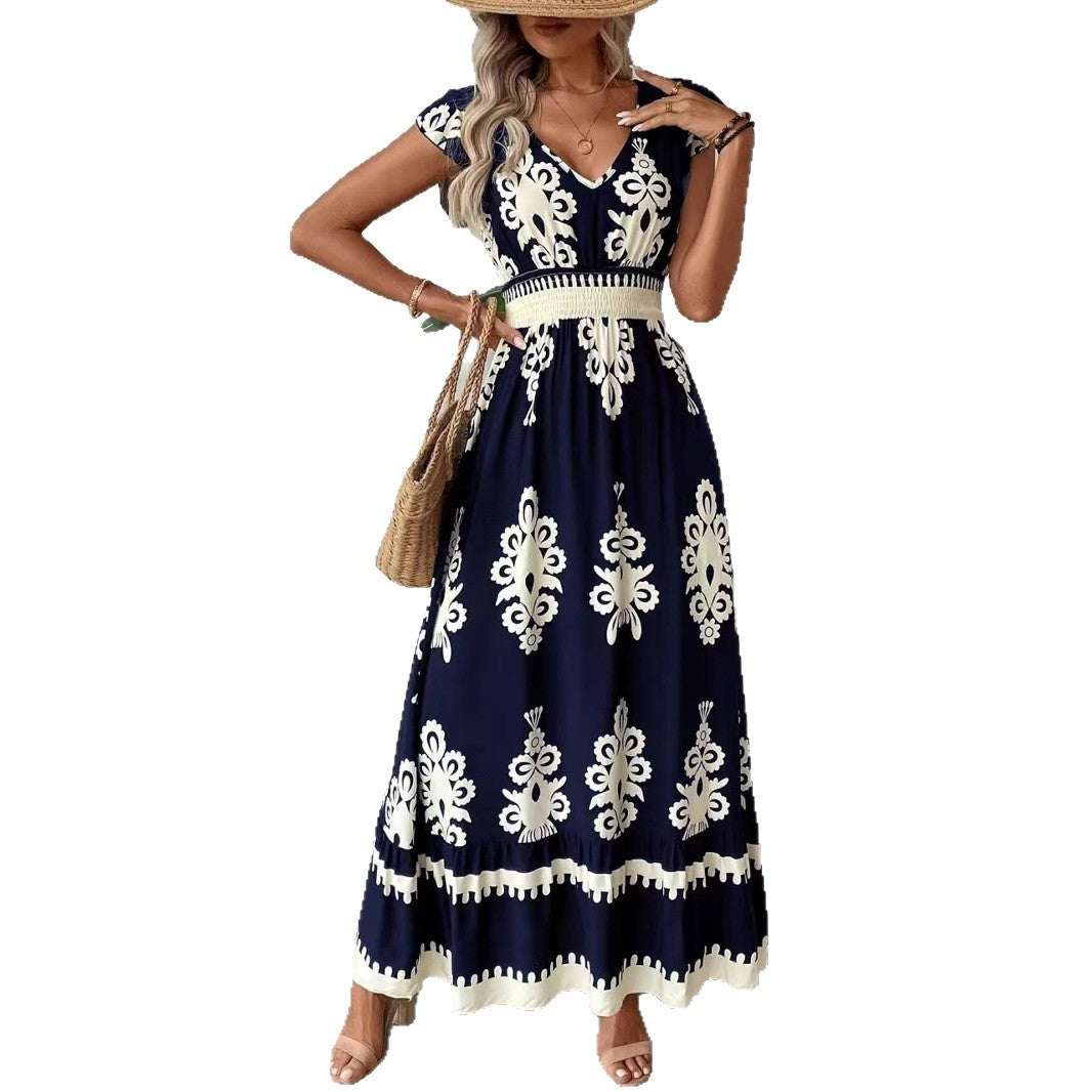 Women's Bohemian Floral Maxi Dress with Smock Waist Chic and Style
