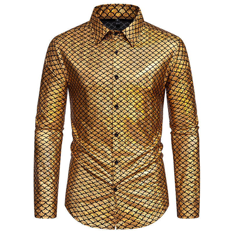 Chemise à manches longues brillantes pour hommes avec design écailles de poisson Chic und Stil