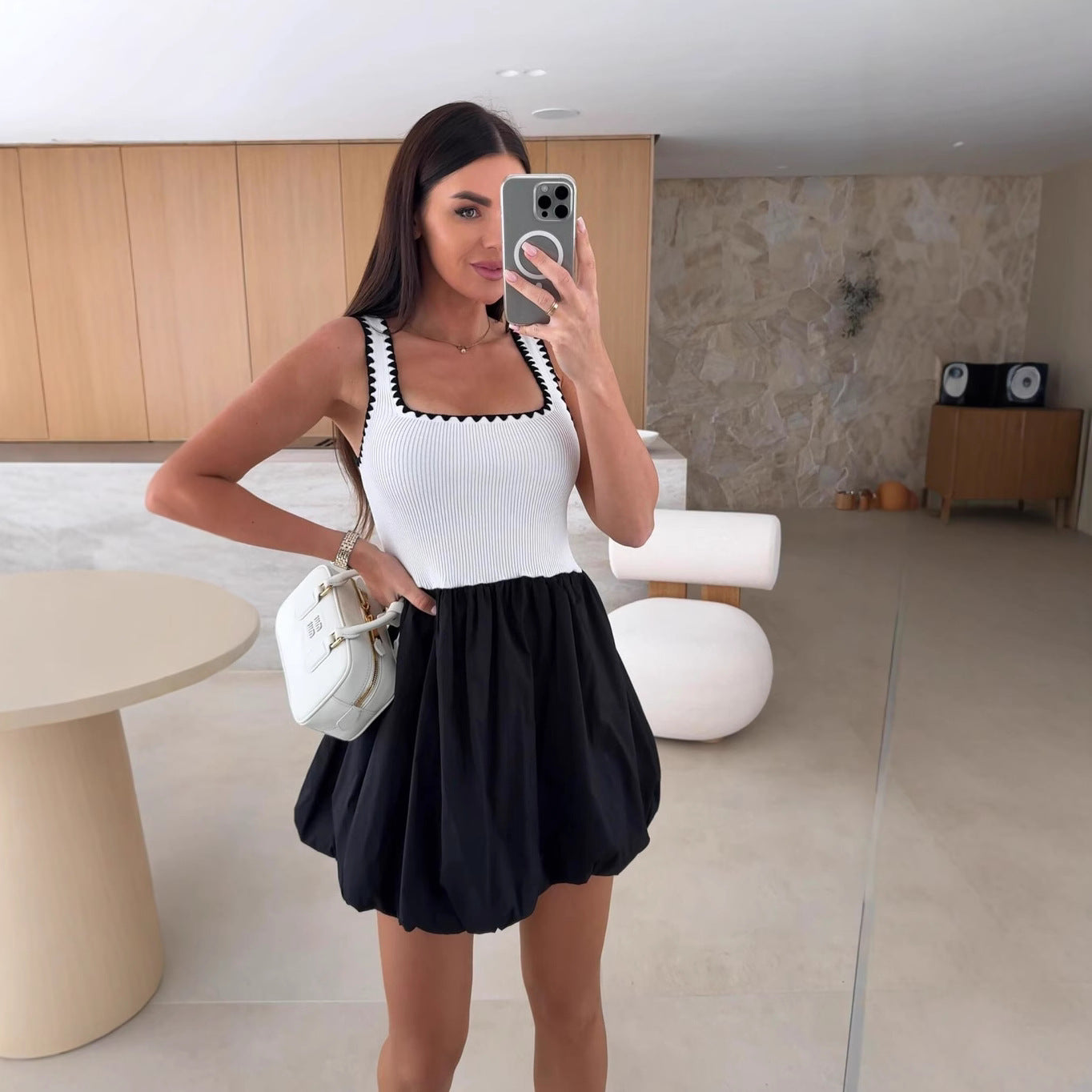 Robe mini en twill à manches bouffantes Chic und Stil