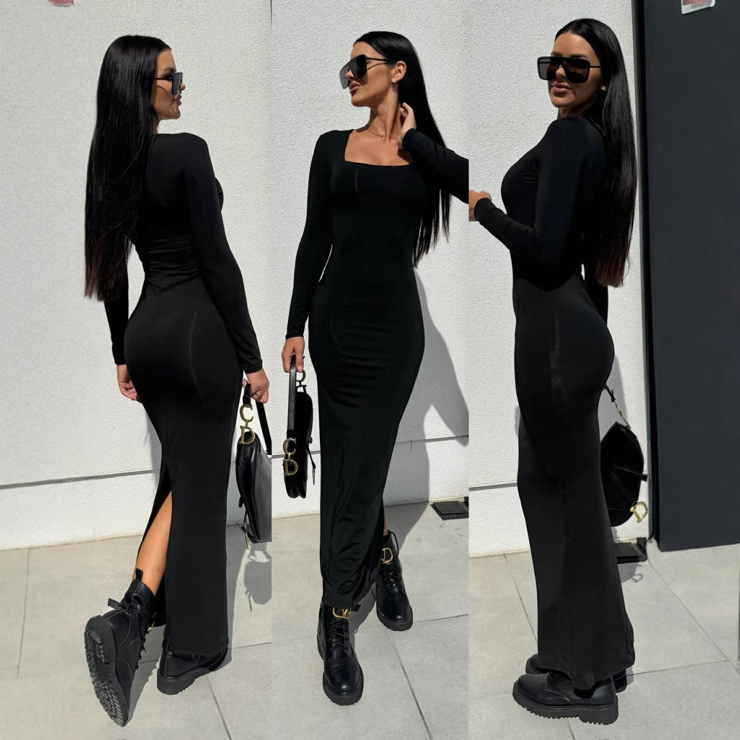 Robe maxi élégante à manches longues pour dames avec coupe ajustée Chic und Stil