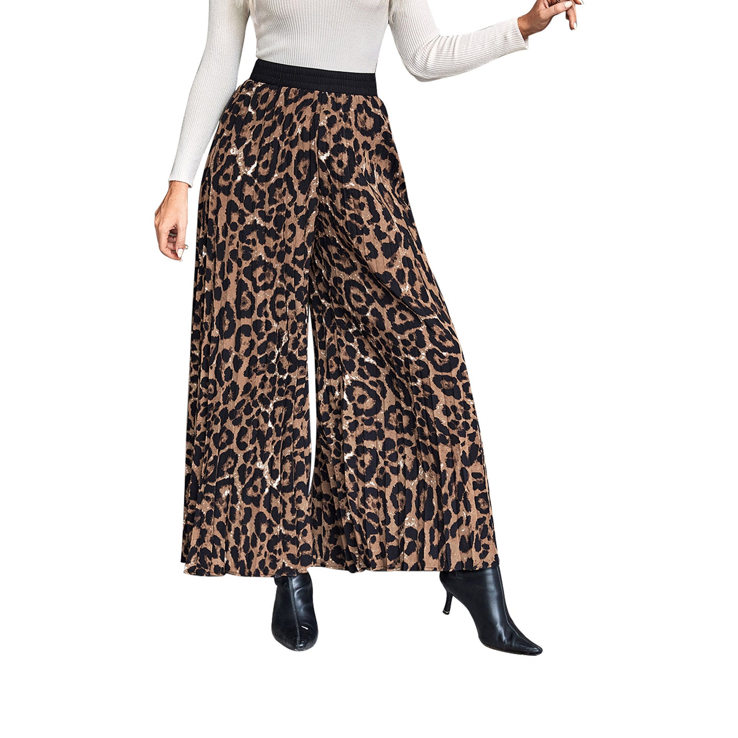 Wide leopard pants for women with elastic waistband and elegant cut Chic und Stil