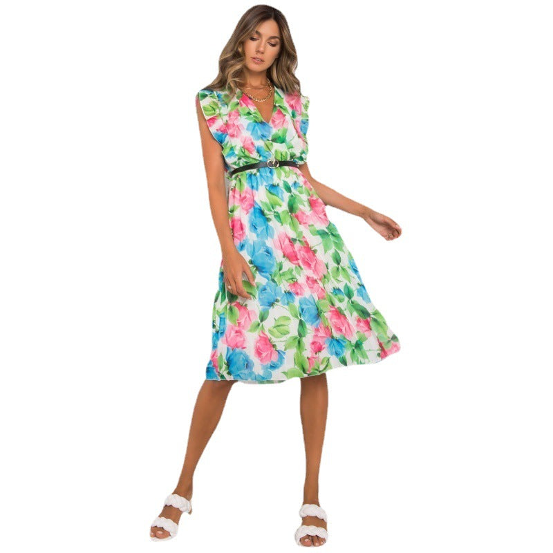 Robe midi à manches volantées à motif floral pour femmes Chic und Stil