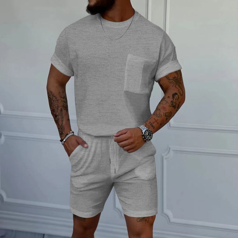 Hommes ensemble confortable à manches courtes avec taille élastique et poches pratiques Chic und Stil