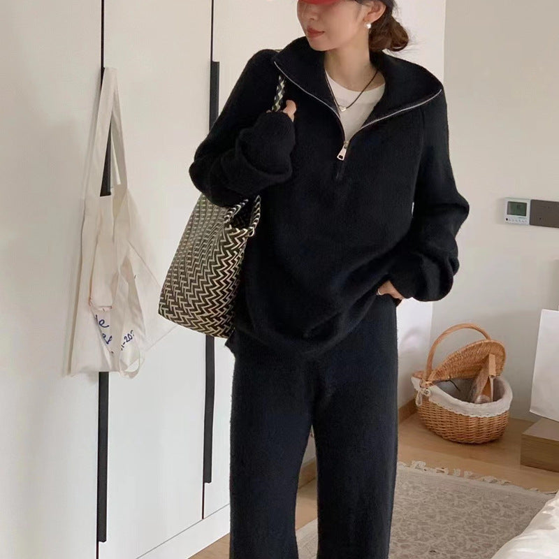 Women Thick Knit Pull and Wide Leg Pants Set Chic and Style