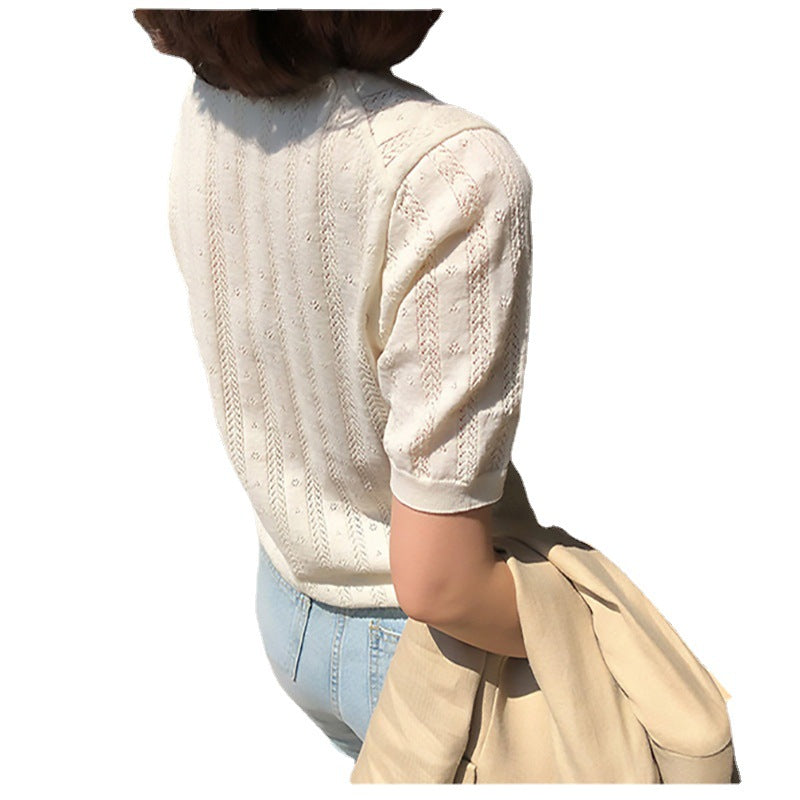 T-shirt en maille texturée à manches courtes pour femmes Chic und Stil