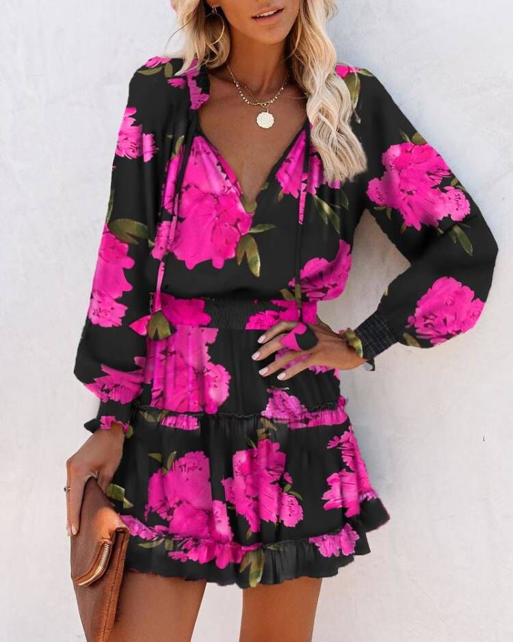 Robe mini fleurs à volants pour femmes élégante Chic und Stil
