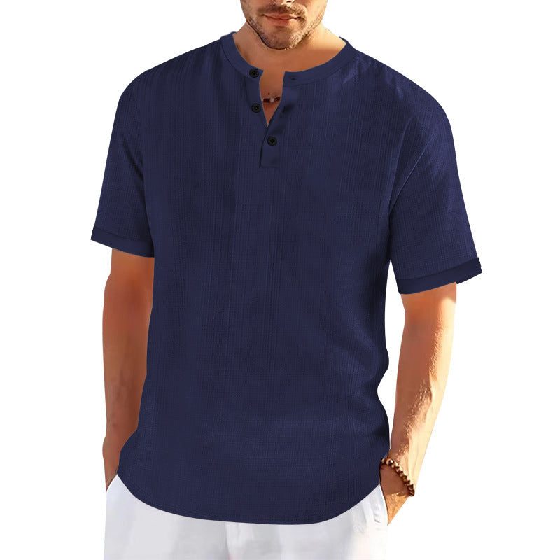 T-shirt Henley à manches courtes pour hommes avec design texturé et boutons tendance Chic und Stil