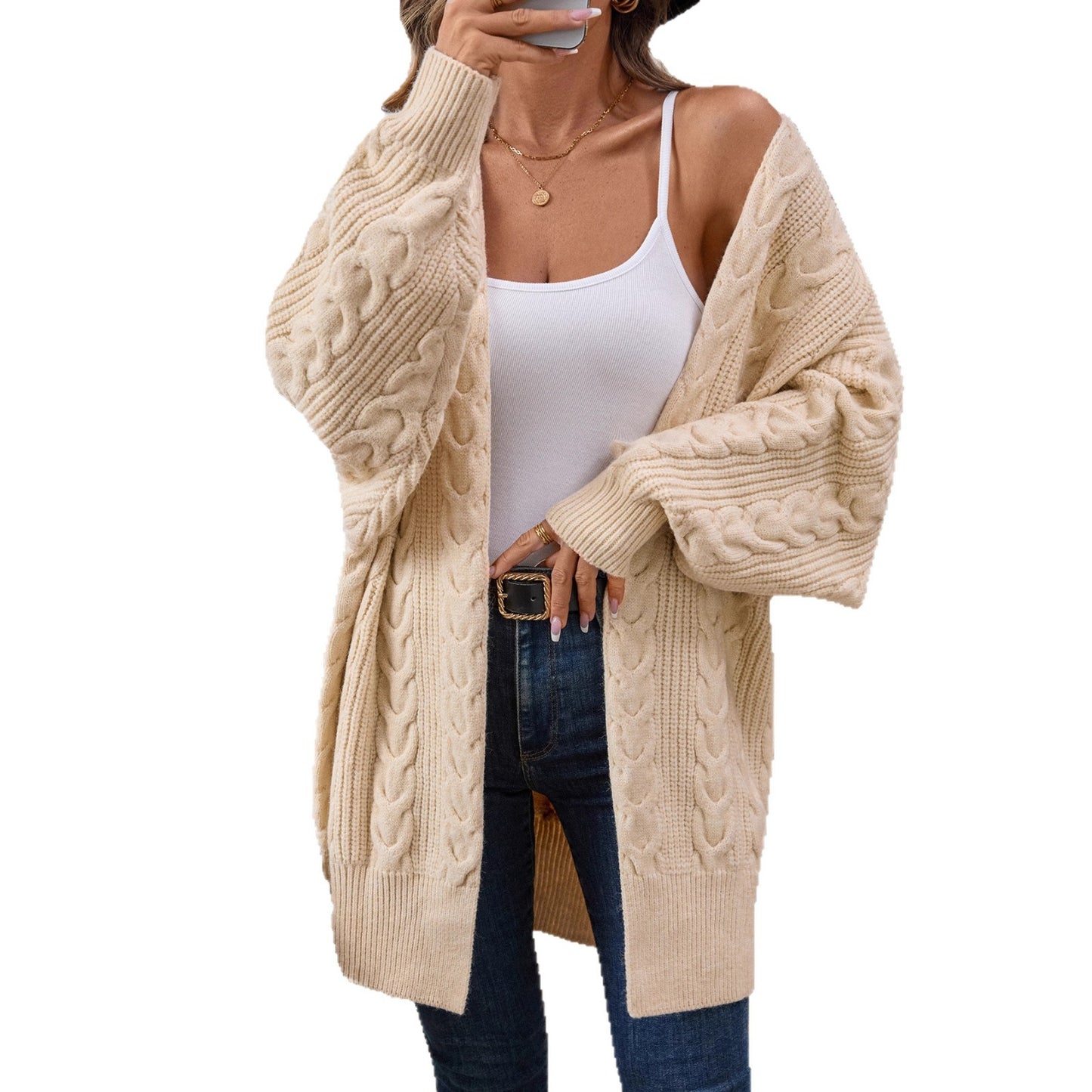 Veste en tricot pour femmes avec motif torsadé créatif et coupe décontractée Chic und Stil