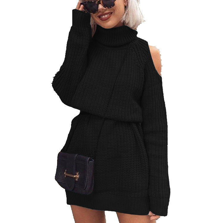Robe en Maille à Manches Longues pour Femmes avec Col Montant et Design d'Épaule Découverte Chic und Stil