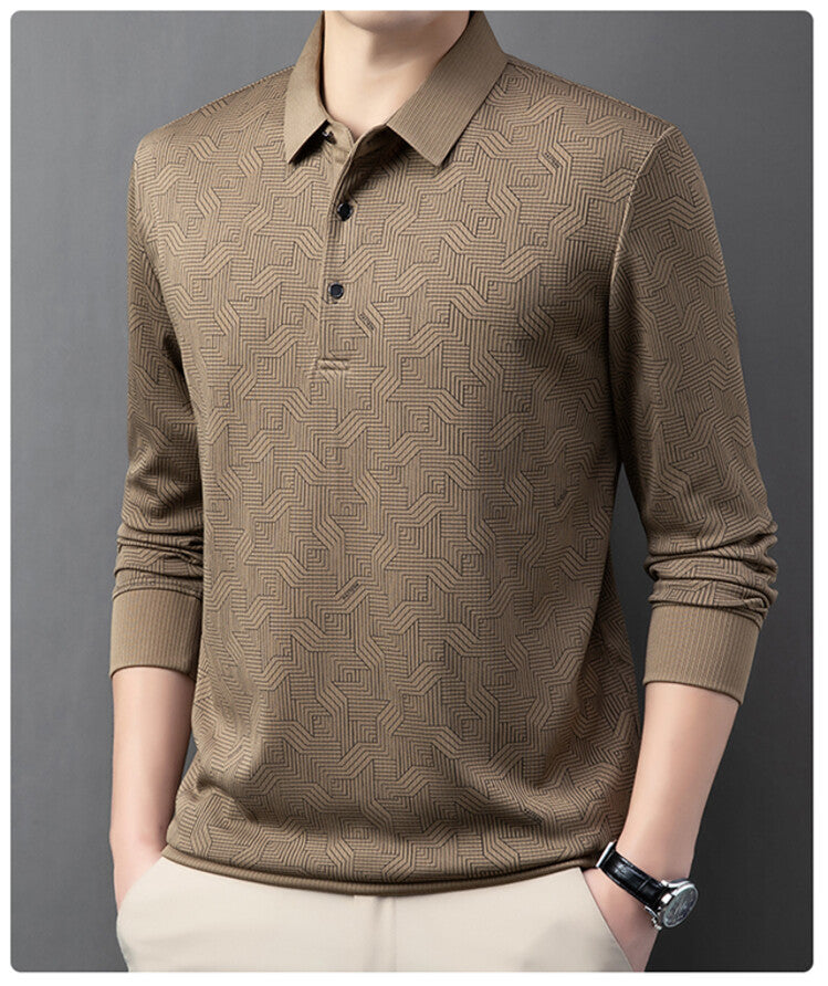 Chemise polo à manches longues pour hommes à la mode avec un design texturé et des propriétés respirantes Chic und Stil