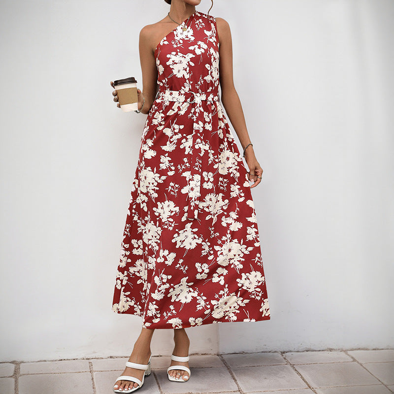 Robe maxi à une épaule floral pour dames Chic und Stil