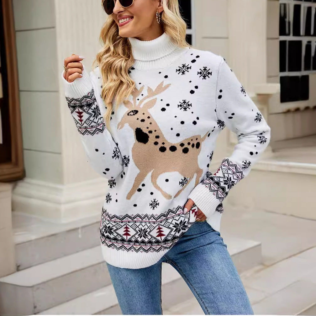 Pull féminin d'hiver avec motif de renne et col montant Chic und Stil