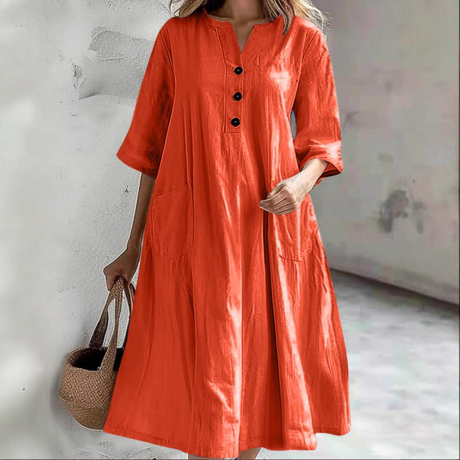 Robe en lin décontractée pour dames avec poches pratiques et détails en bouton Chic und Stil