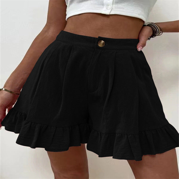 Shorts à volants pour femmes avec taille élastique et poches latérales Chic und Stil