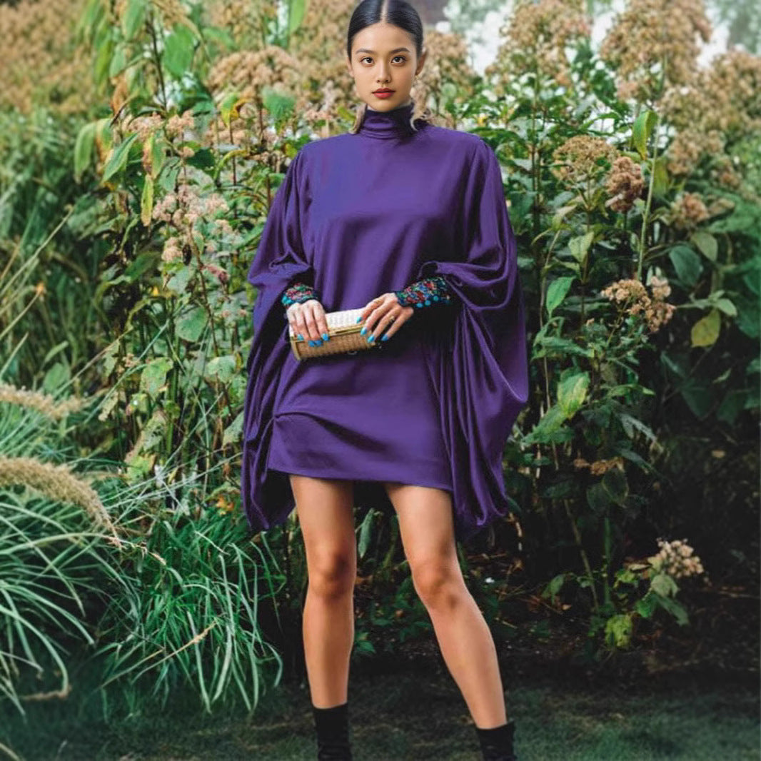 Robe mini oversized pour femmes avec des manches volumineuses et un élégant col montant Chic und Stil
