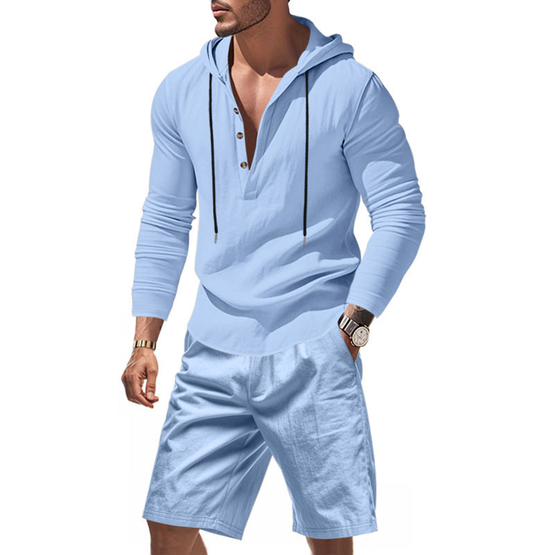 Homme t-shirt à capuche décontracté avec un design moderne à boutons et shorts confortables Chic und Stil