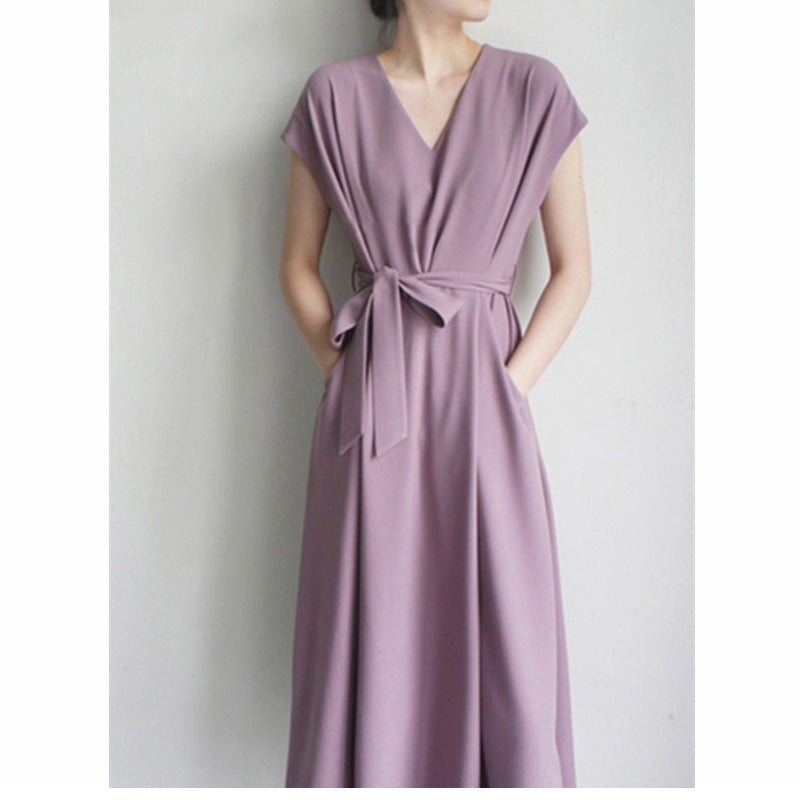 Robe midi wrap à décolleté en V pour femmes avec poches Chic und Stil